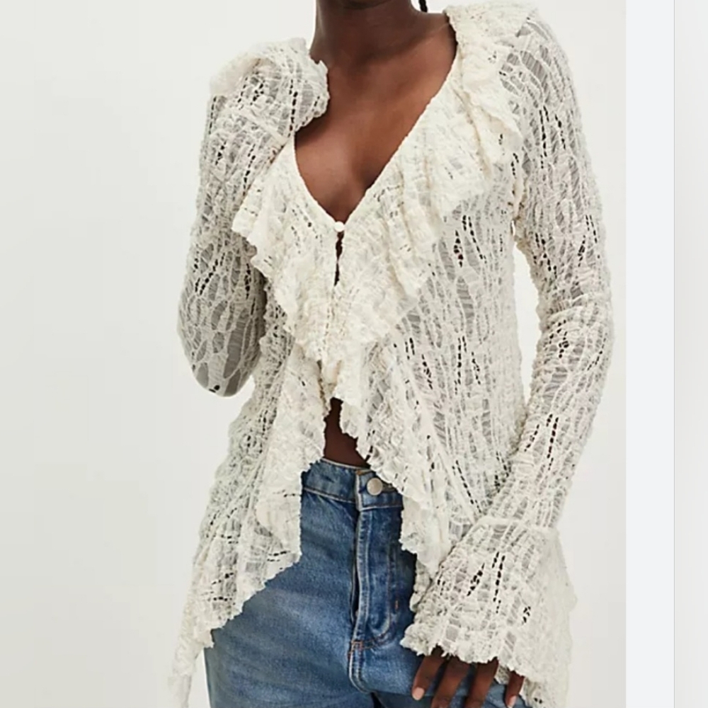 Free People Laney Stretch Lace Cardi Size Large - Picture 8 of 10